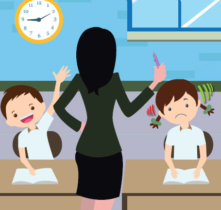 maestra, niño oyente y niña sorda