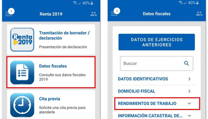 Captura de la aplicación de la Agencia Tributaria