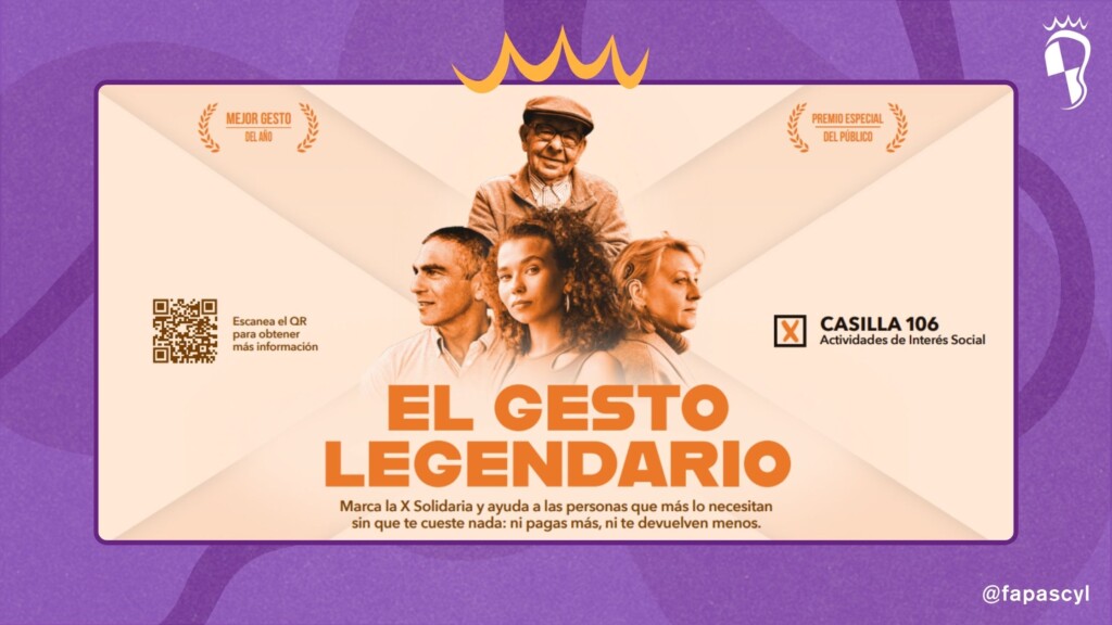 Versión adaptada del cartel 'El Gesto Legendario' integrada en el marco corporativo morado de FAPAS CyL. La imagen incluye el logotipo de la federación, el concepto narrativo de ondas 'El Sonar' y el handle de redes sociales @fapascyl.